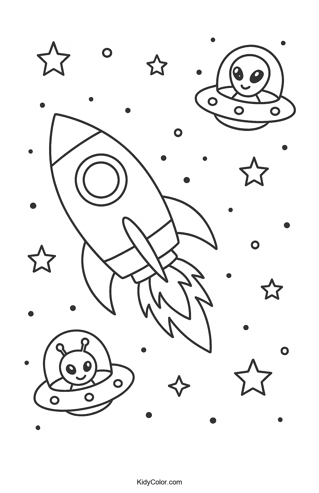 Rocket And Alien Spaceships In Space | Free Printable Coloring Pages ...